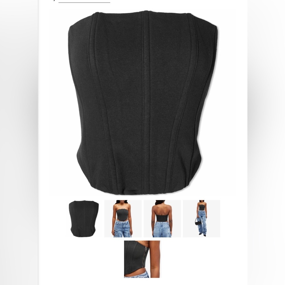 Good American Black brushed fleece corset top NWT